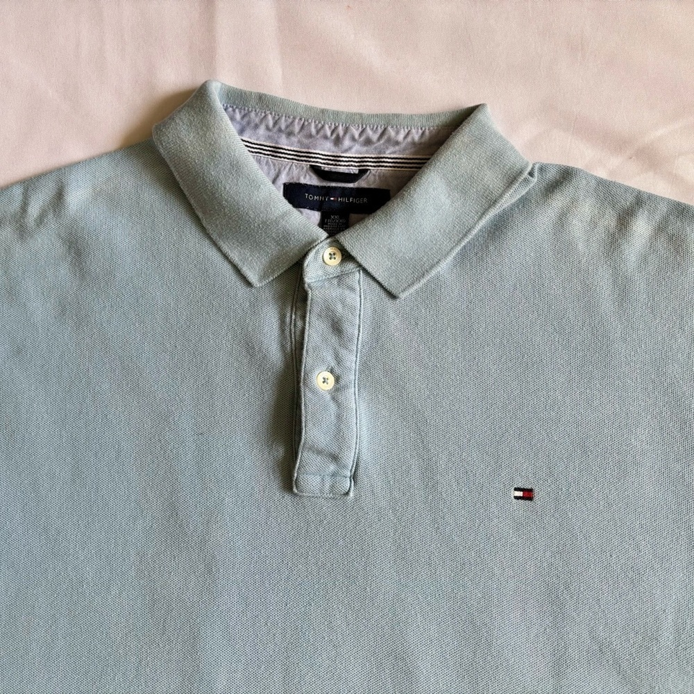 Tommy Hilfiger Shirt Men's XXL Blue Short Sleeve Polo Collared - Picture 2 of 6